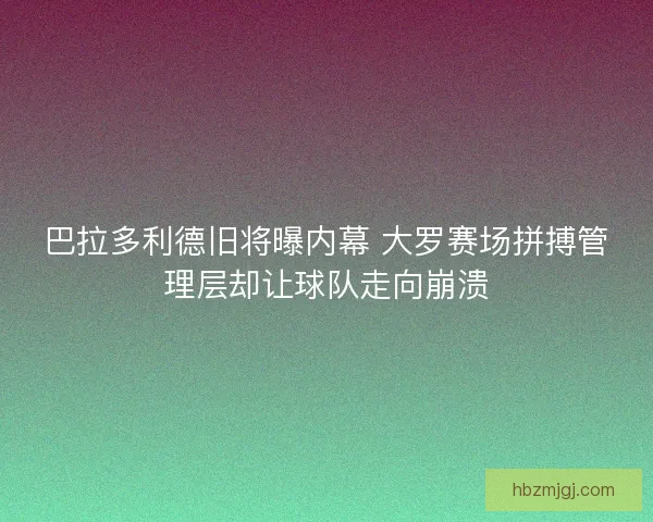 巴拉多利德旧将曝内幕 大罗赛场拼搏管理层却让球队走向崩溃